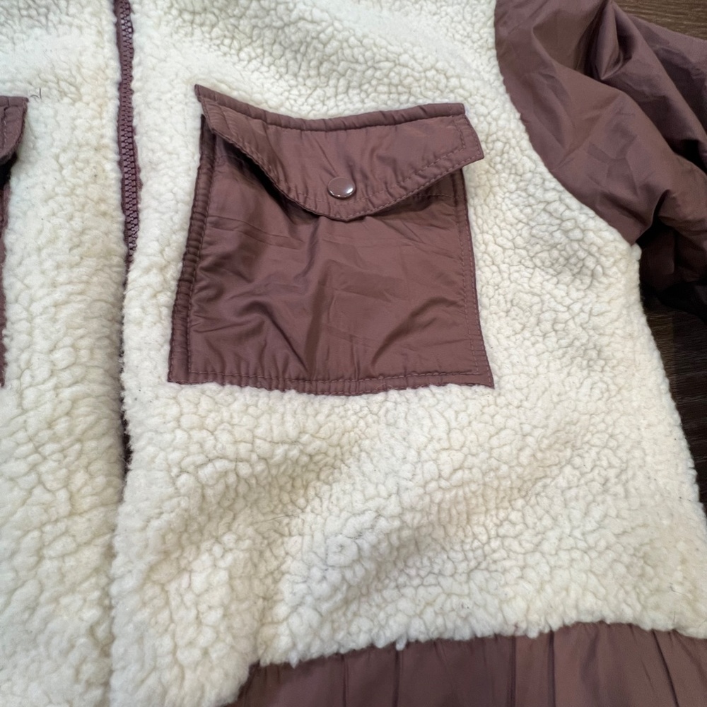 Story On Women's Color Block Faux Shearling Cropped Bomber Jacket Sz S Mauve - Picture 2 of 10